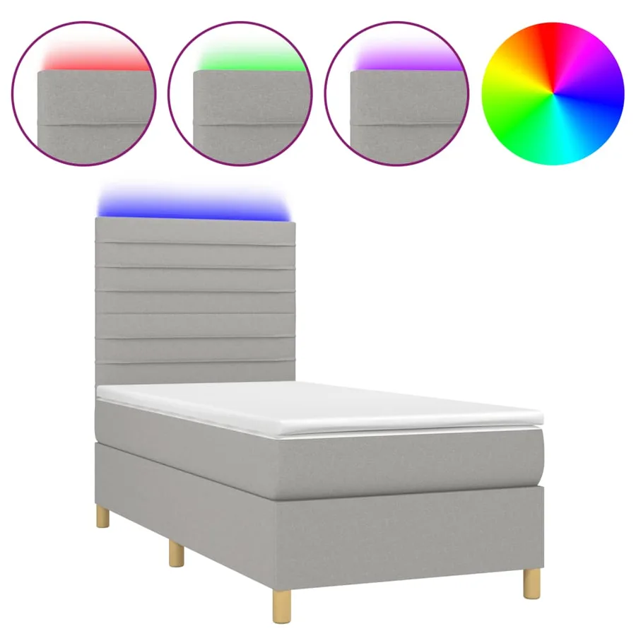 Sommier à lattes de lit et matelas et LED Gris clair 80x200cm - 2