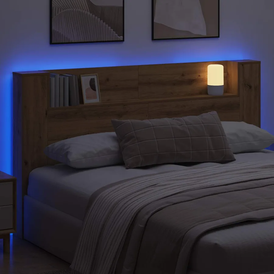 Cabinet de Tête de Lit avec LED Chêne artisan Bois d'ingénierie - 4