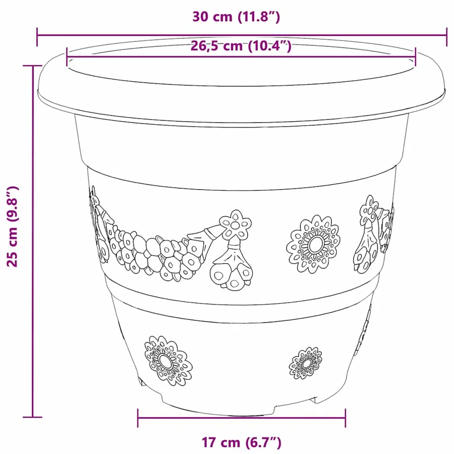 Pot à fleurs rond 6 pcs Rouge brique Ø 30 x 25 cm Plastique - 9