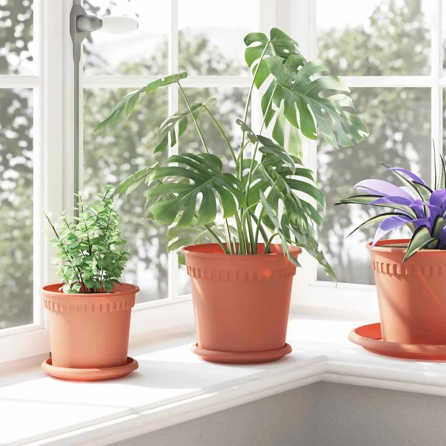 Pot à fleurs rond 24 pcs Rouge brique Ø 19 x 16 cm Plastique - 4
