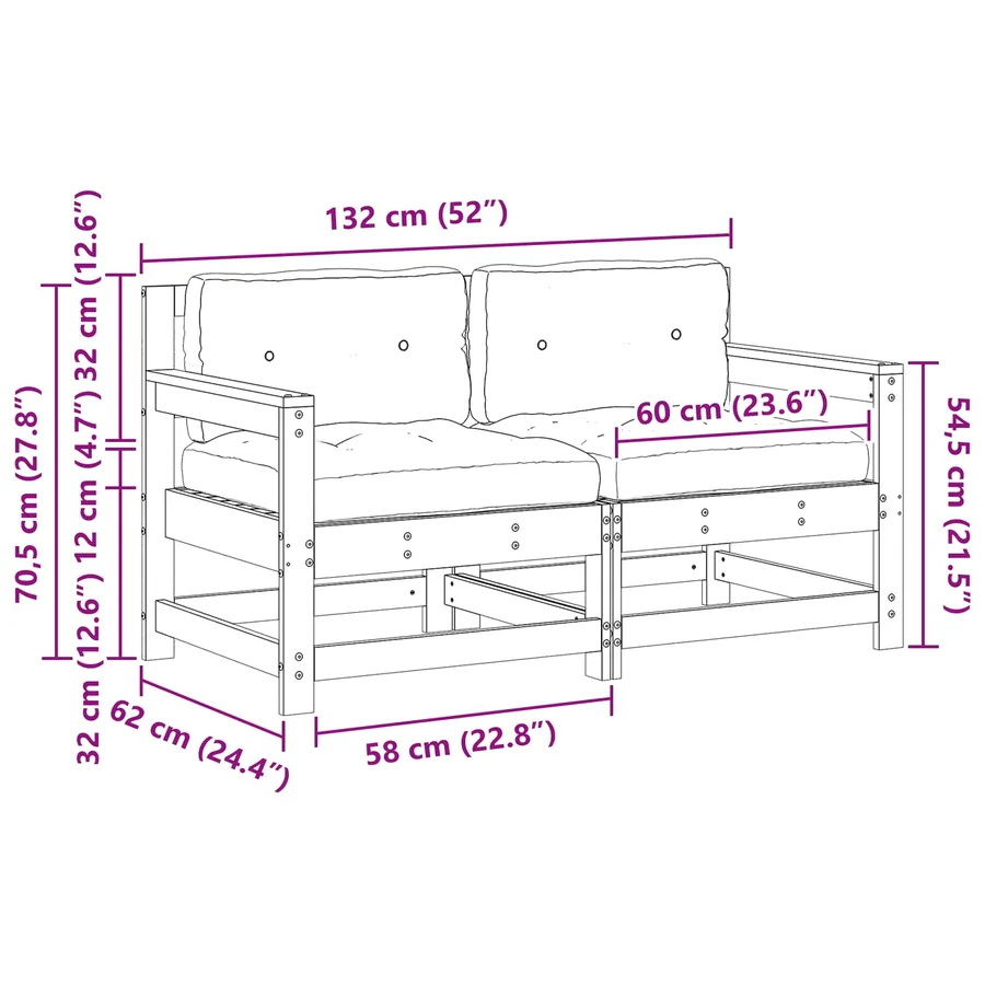 2 Pièce Canapé d'angle de jardin Bois de pin massif Brun cire - 8