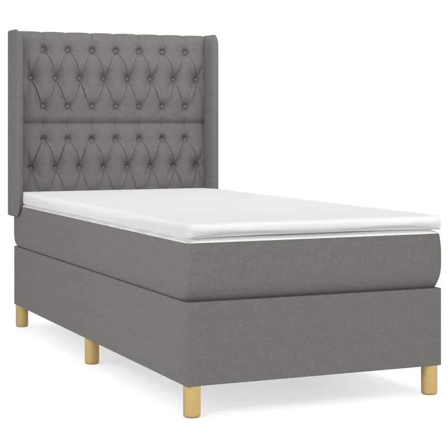 Sommier à lattes de lit et matelas Gris foncé 90x190 cm Tissu - 2