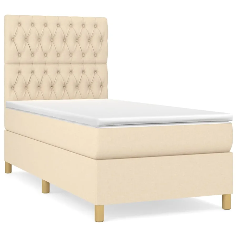 Sommier à lattes de lit et matelas Crème 90x190 cm Tissu - 2