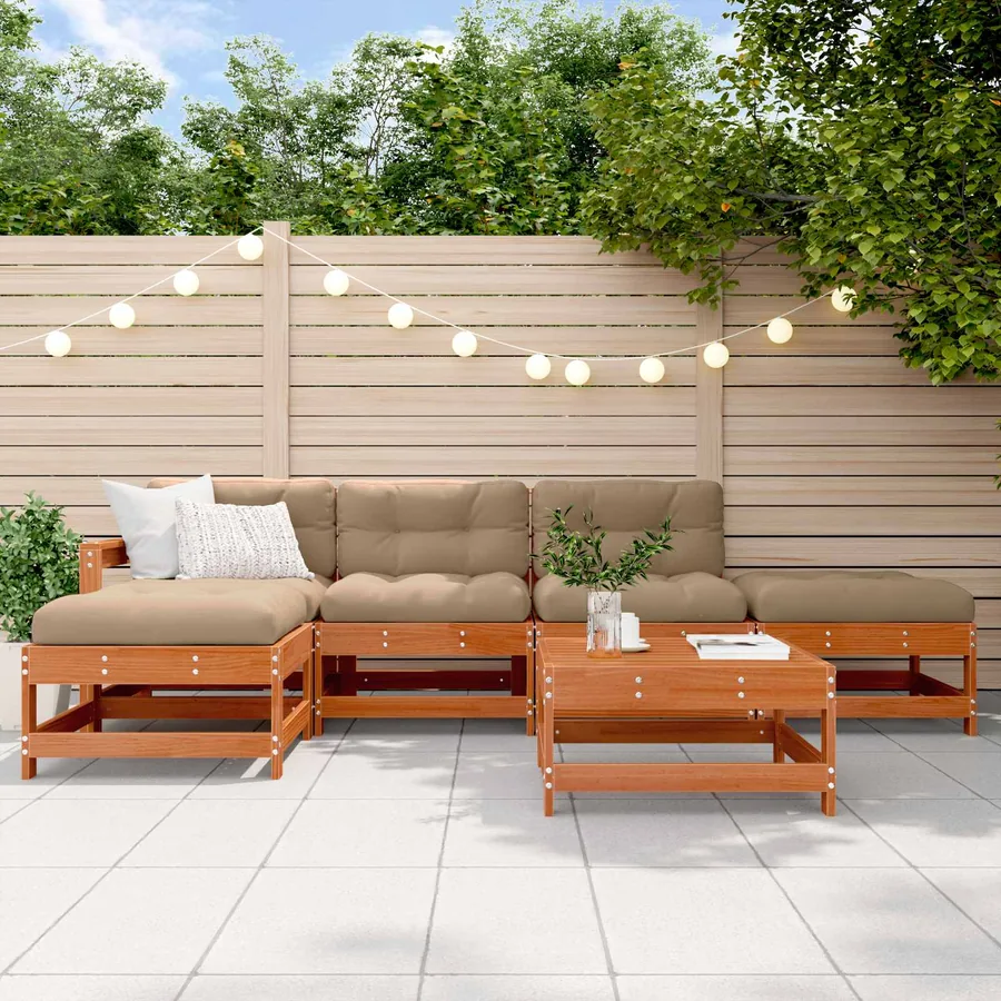 Ensemble de salon de jardin 6 pcs Brun cire Bois de pin massif