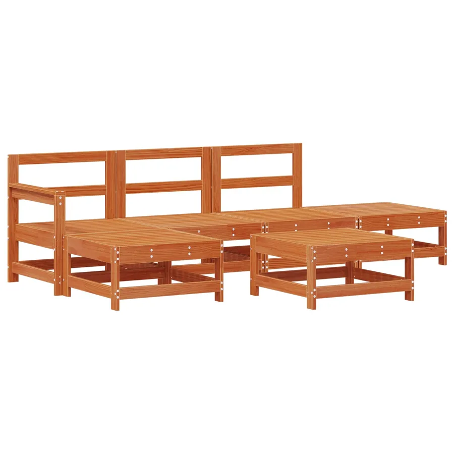 Ensemble de salon de jardin 6 pcs Brun cire Bois de pin massif - 2