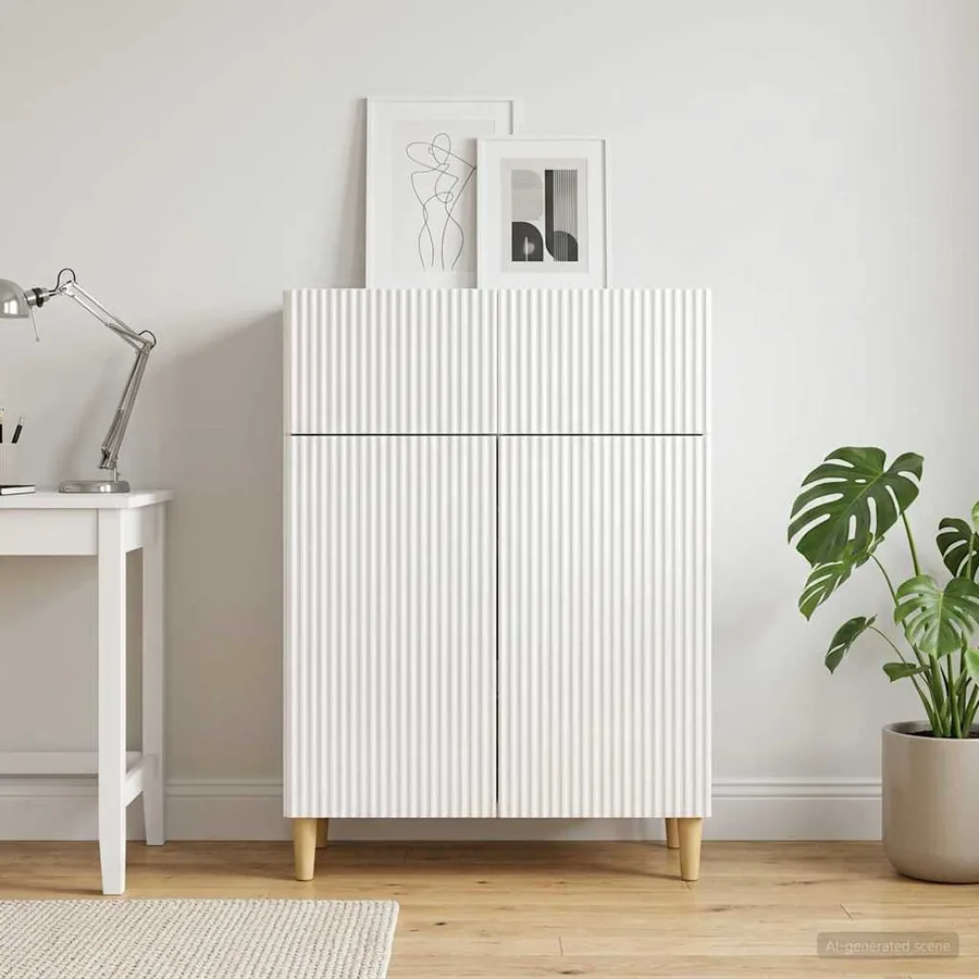 Buffet Blanc brillant 66 x 34,5 x 90 cm Bois d'ingénierie