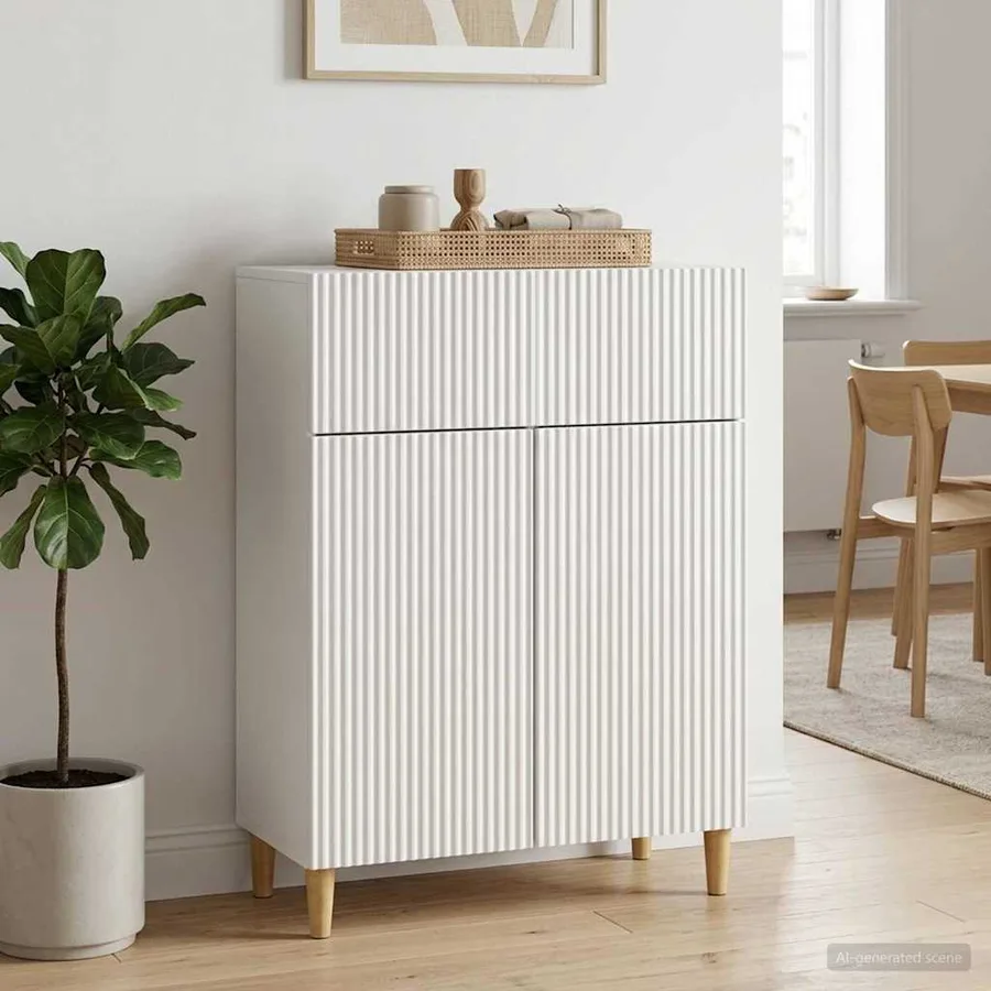 Buffet Blanc brillant 66 x 34,5 x 90 cm Bois d'ingénierie - 4