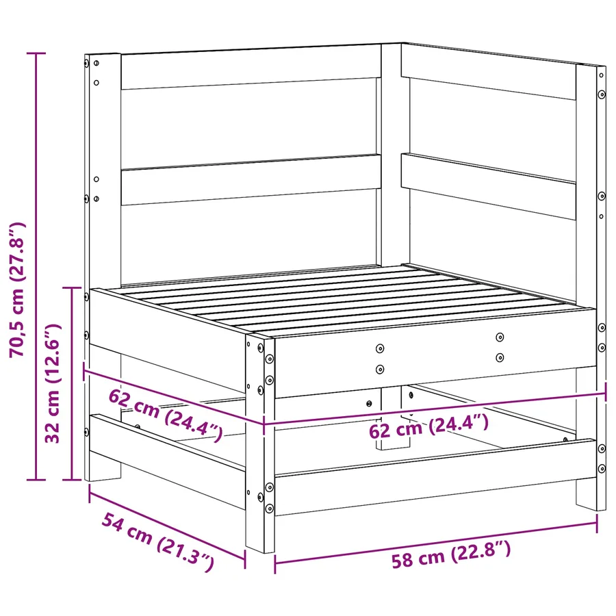 Canapé d'angle de jardin Pin massif Brun Ciré 62 x 62 x 70,5 cm - 7