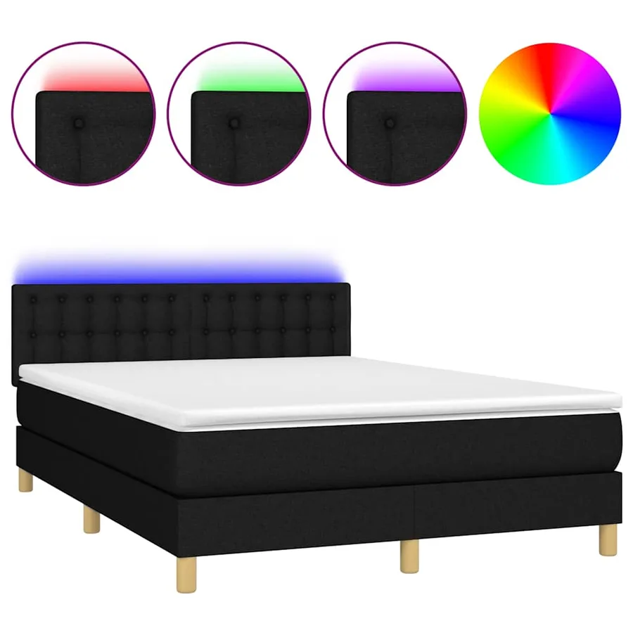 Sommier à lattes de lit avec matelas LED Noir 140x200 cm Tissu - 2