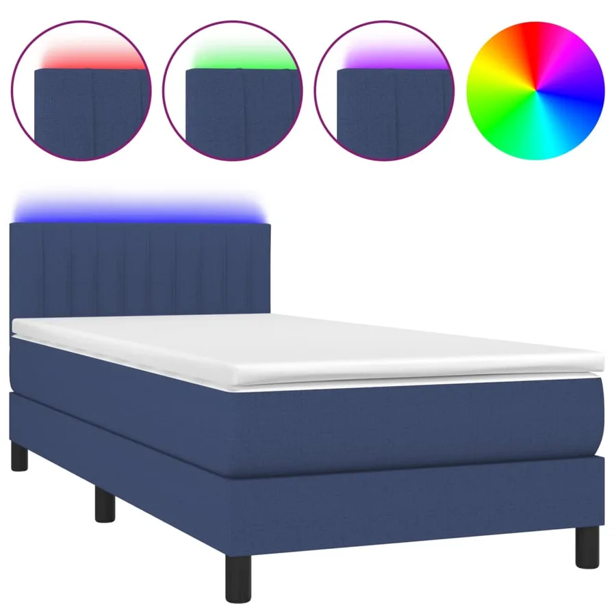 Sommier à lattes de lit avec matelas et LED Bleu 80x200cm Tissu - 2