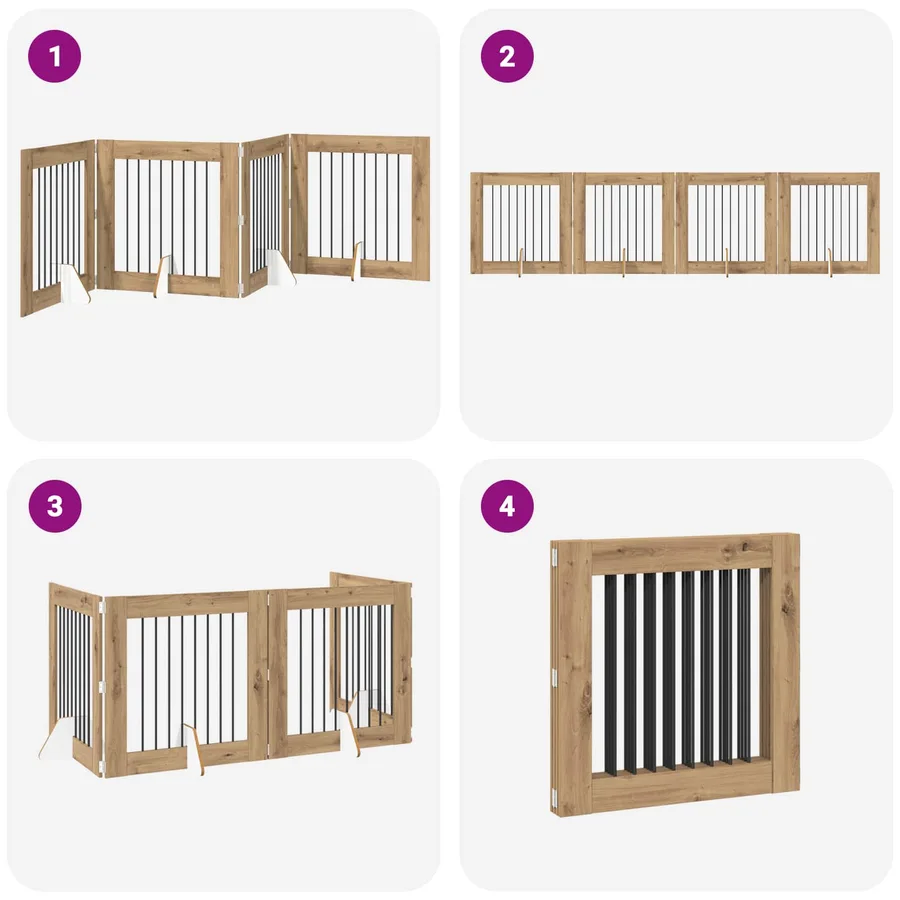 Porte de chien pliable avec supports 4 pcs Chêne artisanal - 7
