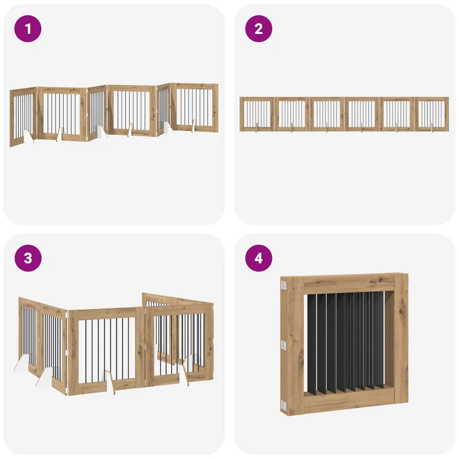 Porte de chien pliable avec supports 6 pcs Chêne artisanal - 7