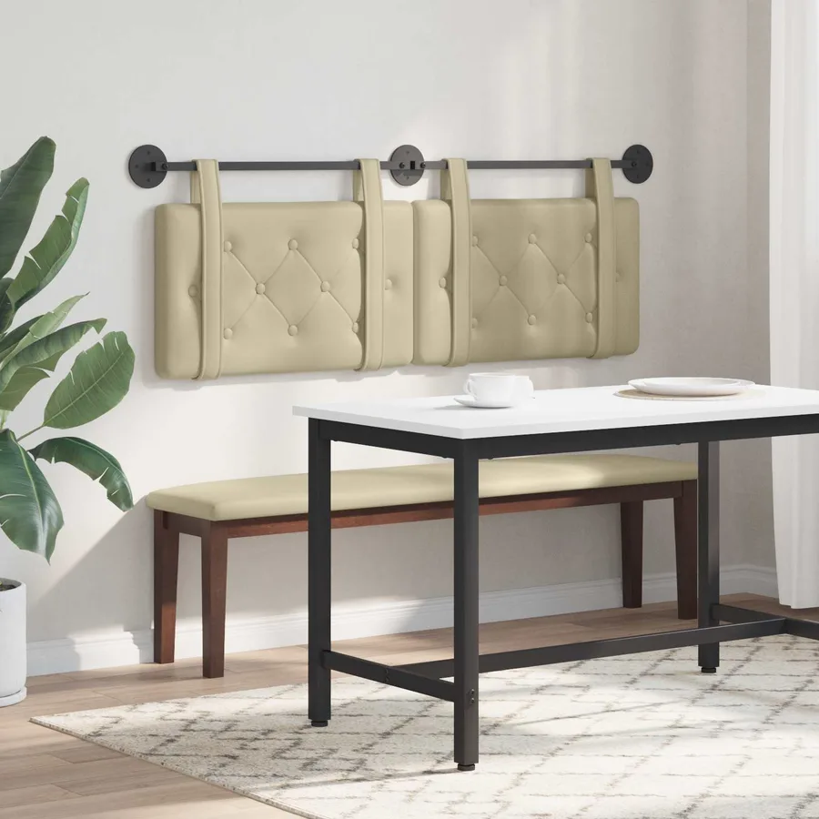 Tête de lit suspendue Crème Simili cuir - 4