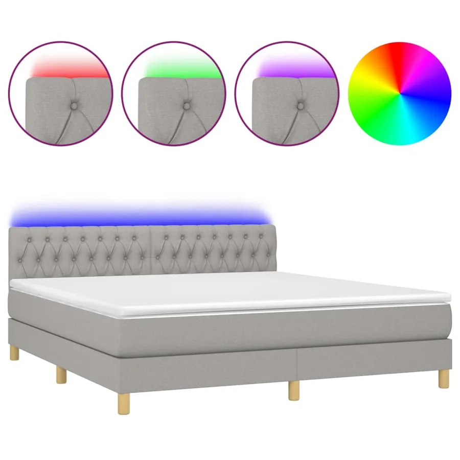 Sommier à lattes de lit et matelas et LED Gris clair 180x200 cm - 2