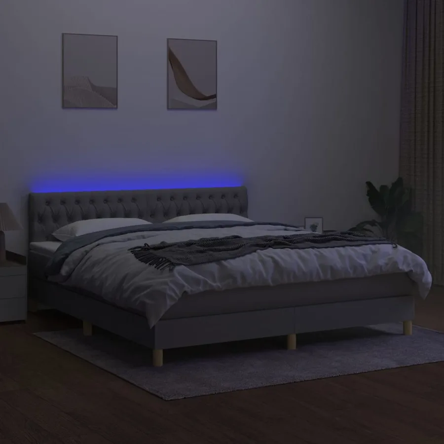 Sommier à lattes de lit et matelas et LED Gris clair 180x200 cm - 4