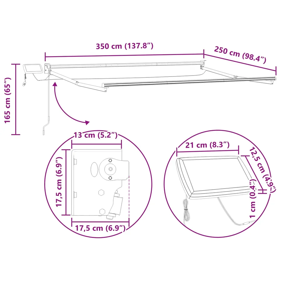 Cadre de store rétractable électrique Blanc 3,5 x 2,5 m - 11