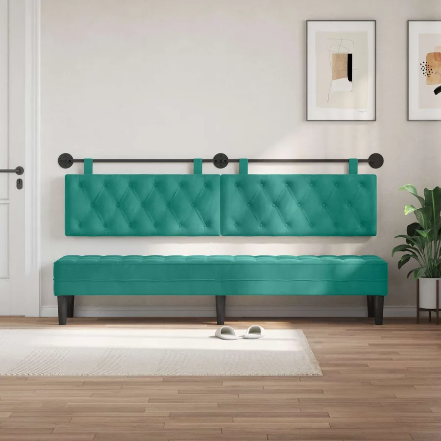 Tête de lit suspendue Avec lumière LED Turquoise Velours - 3