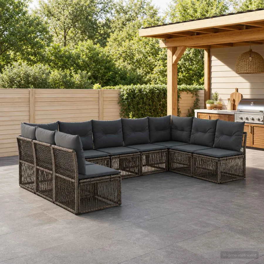 Ensemble de canapé de jardin 9 pcs Gris polyrotin