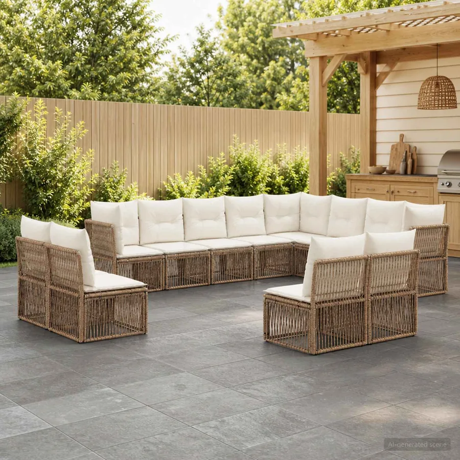 Ensemble de canapé de jardin 12 pcs Beige polyrotin - 3