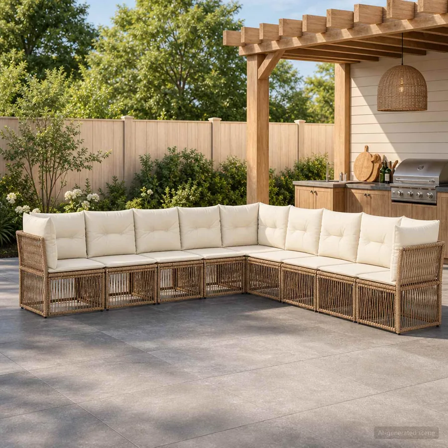 Ensemble de canapé de jardin 9 pcs Beige polyrotin