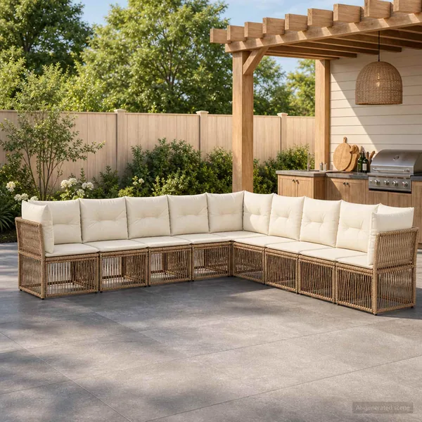 Ensemble de canapé de jardin 9 pcs Beige polyrotin