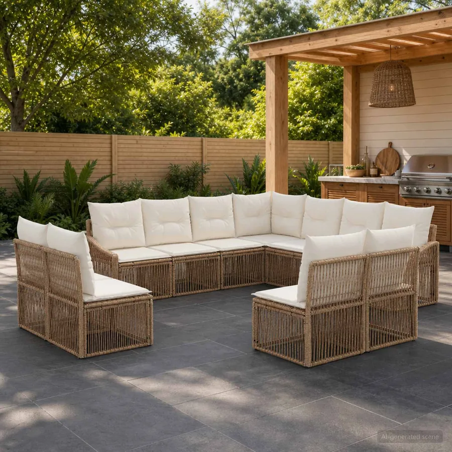 Ensemble de canapé de jardin 11 pcs Beige polyrotin