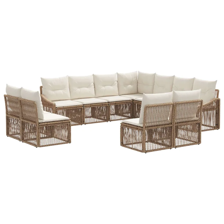 Ensemble de canapé de jardin 11 pcs Beige polyrotin - 2