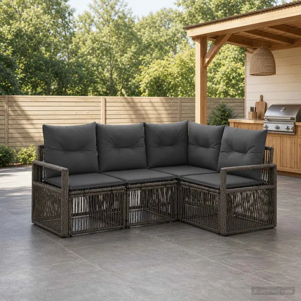 Ensemble de canapé de jardin 4 pcs Gris polyrotin