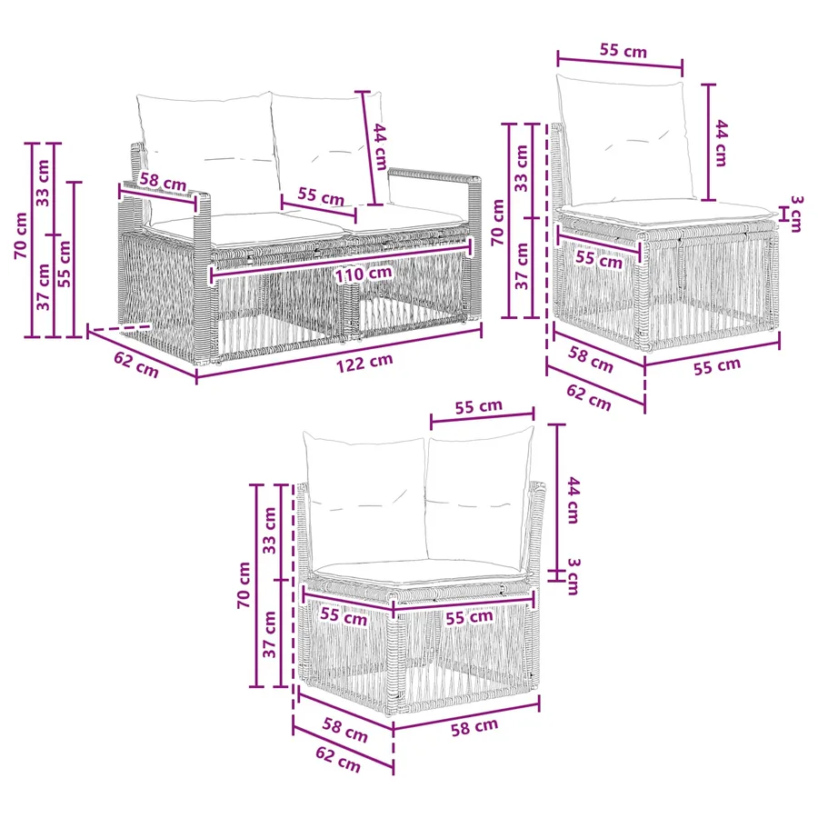 Ensemble de canapé de jardin 4 pcs Gris polyrotin - 8
