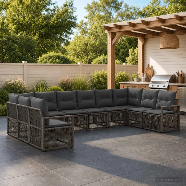 Ensemble de canapé de jardin 10 pcs Gris polyrotin