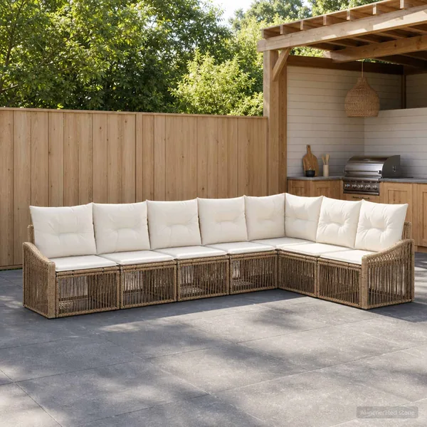 Ensemble de canapé de jardin 7 pcs Beige polyrotin