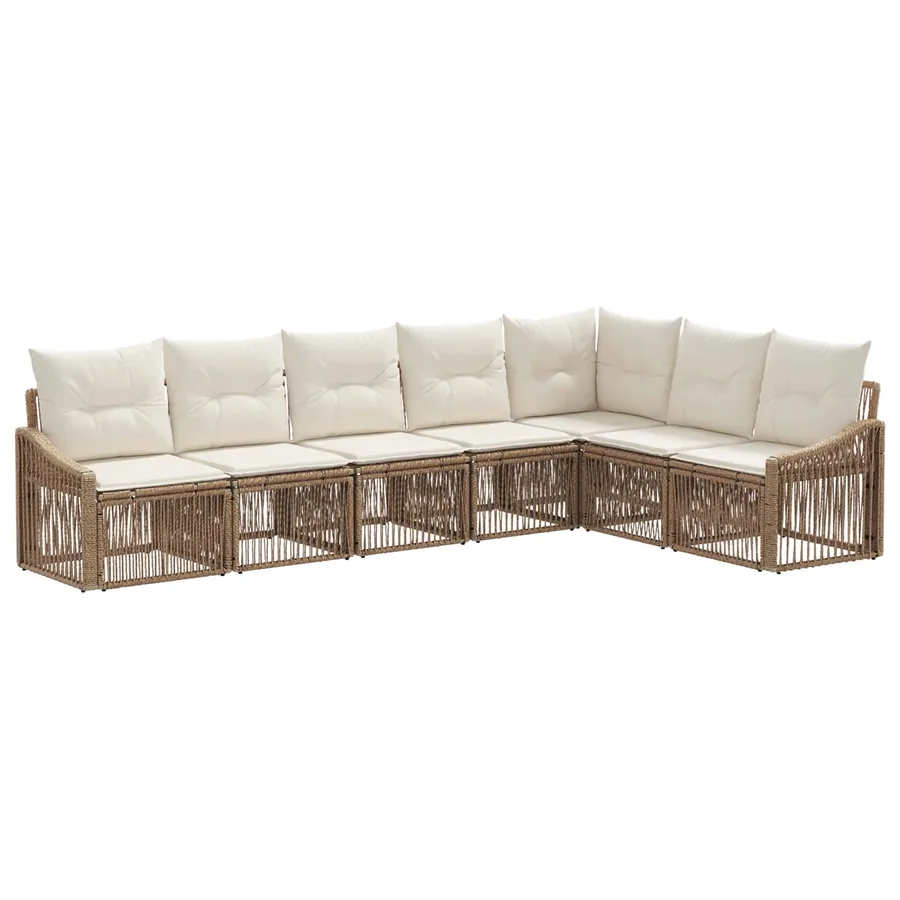 Ensemble de canapé de jardin 7 pcs Beige polyrotin - 2