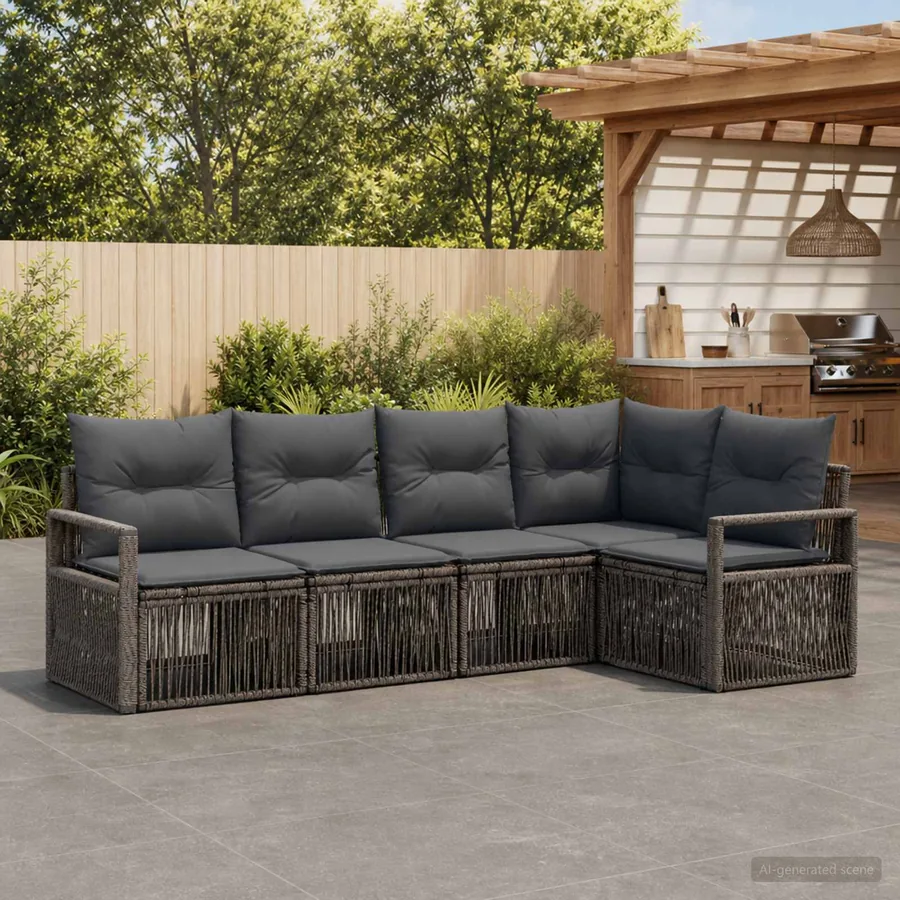 Ensemble de canapé de jardin 5 pcs Gris polyrotin