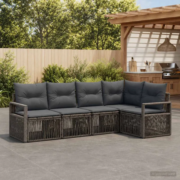Ensemble de canapé de jardin 5 pcs Gris polyrotin
