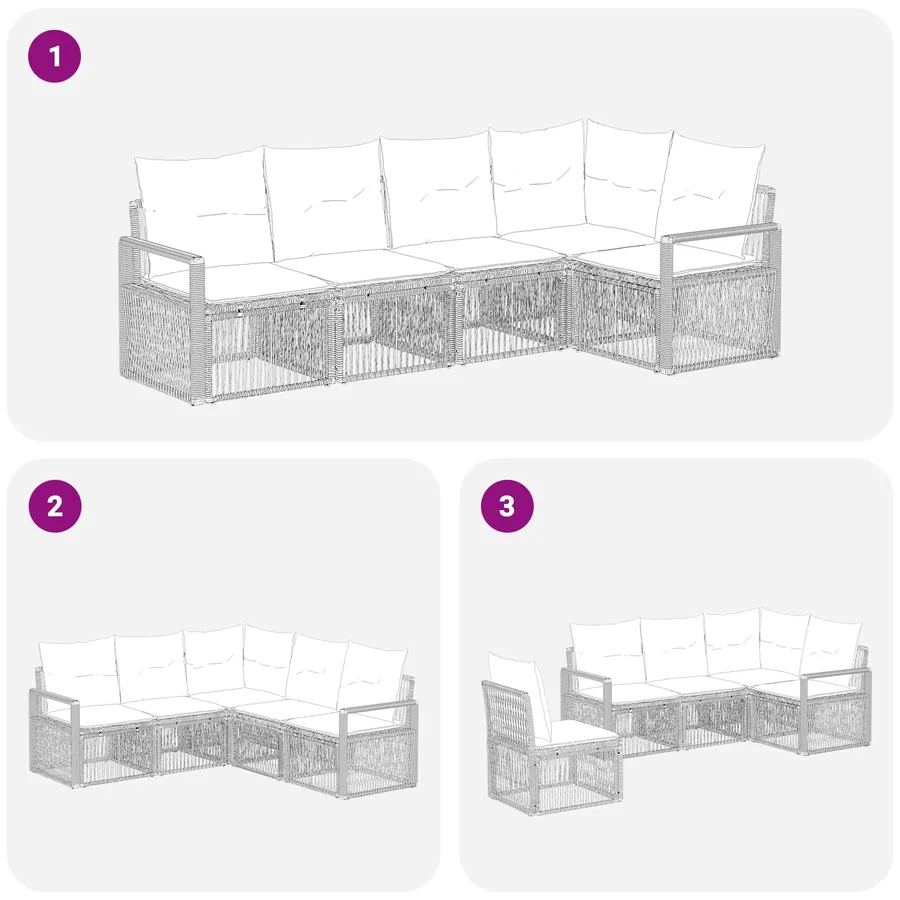 Ensemble de canapé de jardin 5 pcs Gris polyrotin - 7