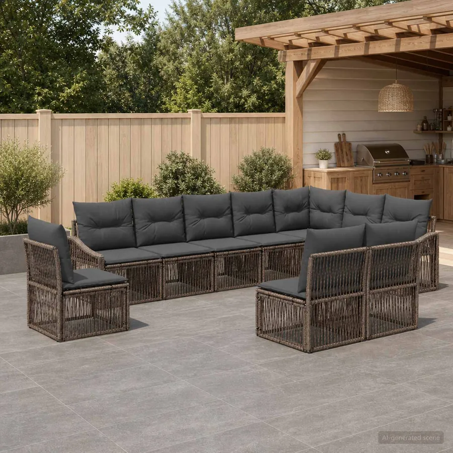 Ensemble de canapé de jardin 10 pcs Gris polyrotin