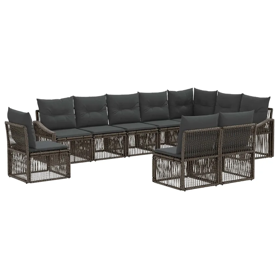 Ensemble de canapé de jardin 10 pcs Gris polyrotin - 2