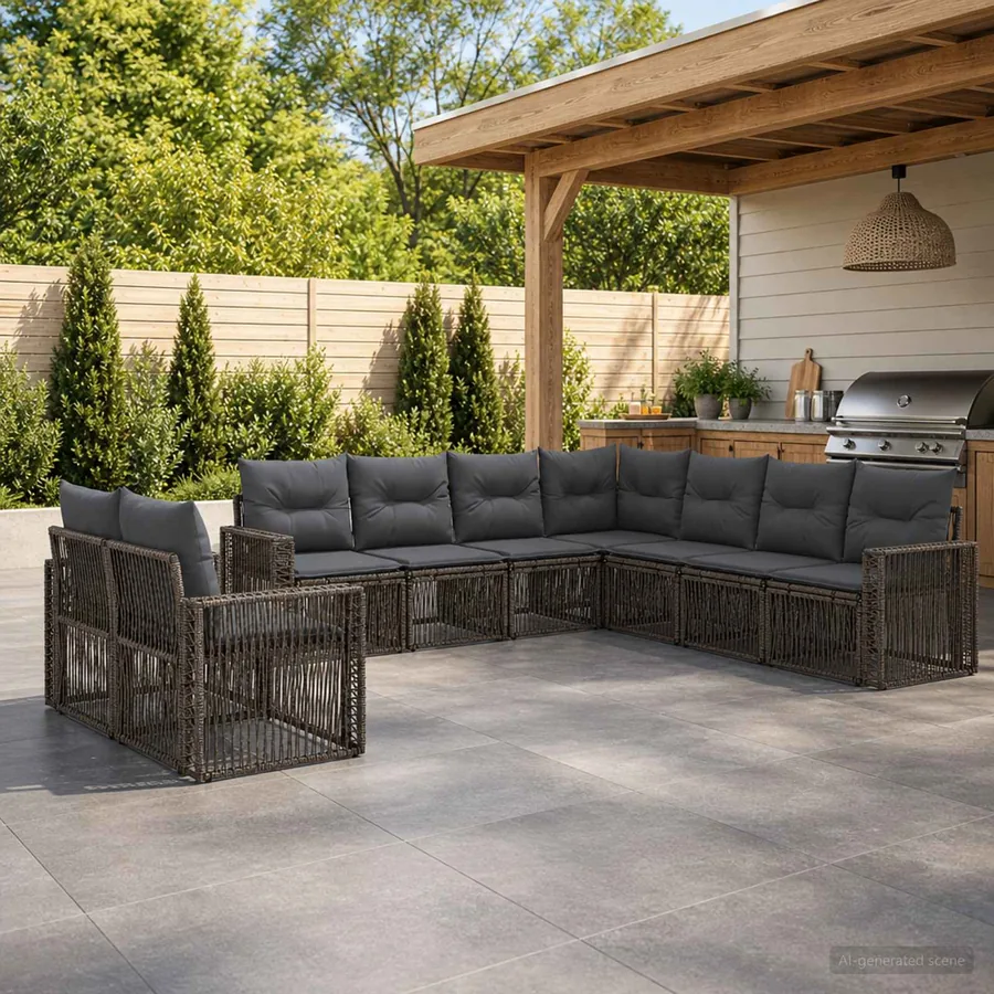 Ensemble de canapé de jardin 9 pcs Gris et Gris foncé polyrotin