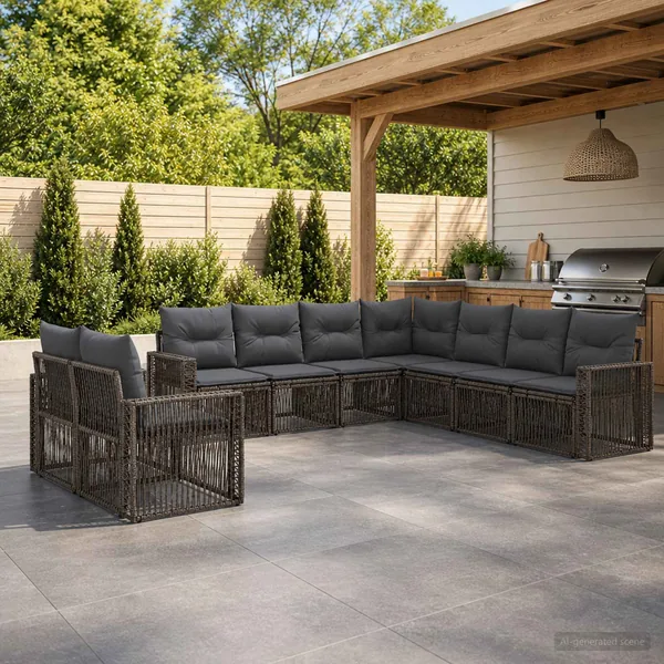 Ensemble de canapé de jardin 9 pcs Gris et Gris foncé polyrotin