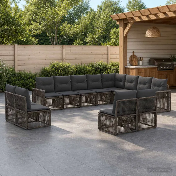 Ensemble de canapé de jardin 12 pcs Gris et Gris foncé