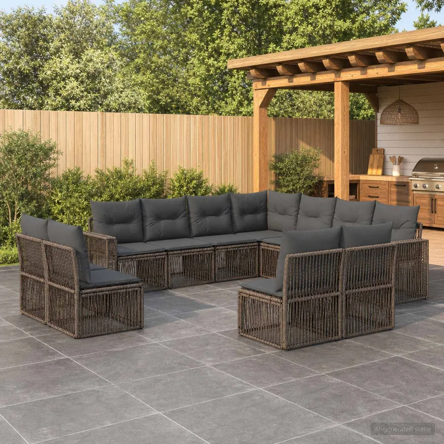 Ensemble de canapé de jardin 11 pcs Gris et Gris foncé