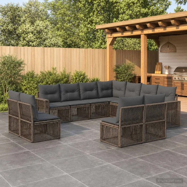 Ensemble de canapé de jardin 11 pcs Gris et Gris foncé