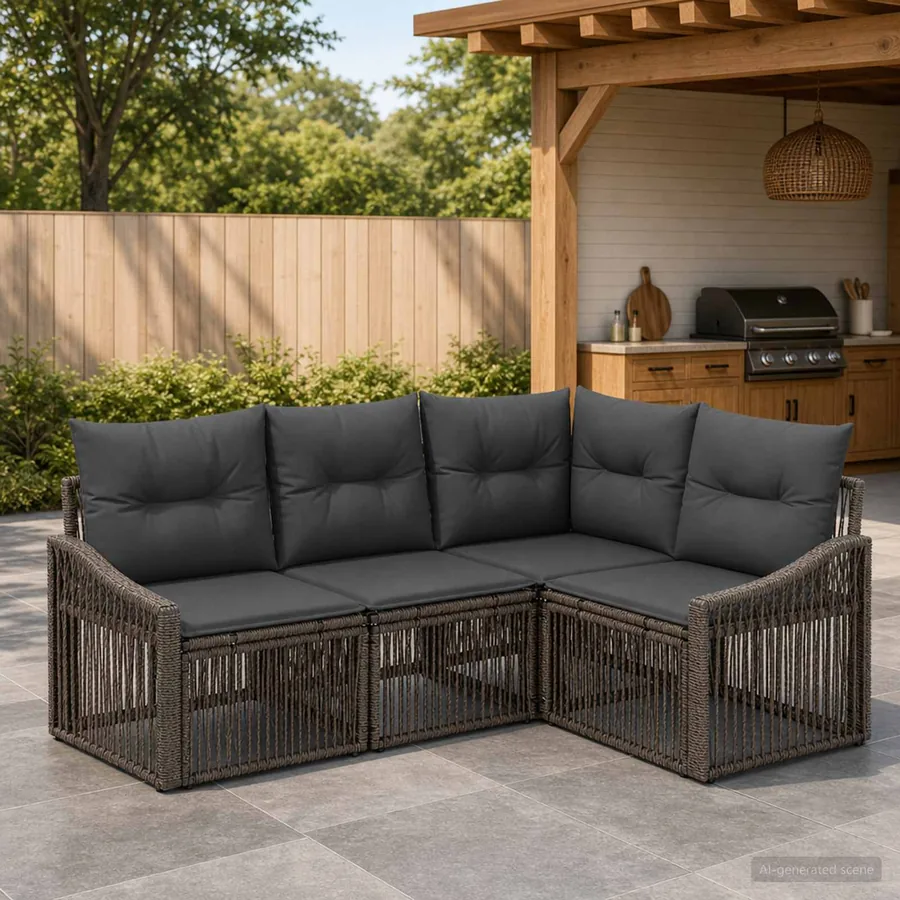 Ensemble de canapé de jardin 4 pcs Gris polyrotin