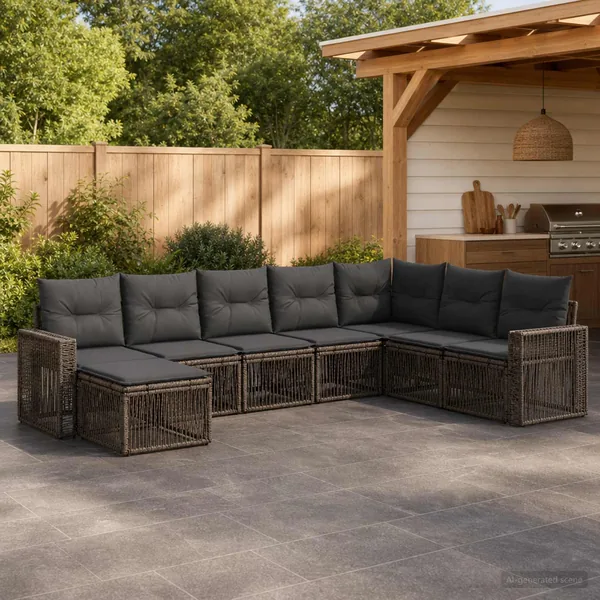 Ensemble de canapé de jardin 8 pcs Gris et Gris foncé polyrotin