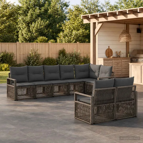 Ensemble de canapé de jardin 8 pcs Gris polyrotin