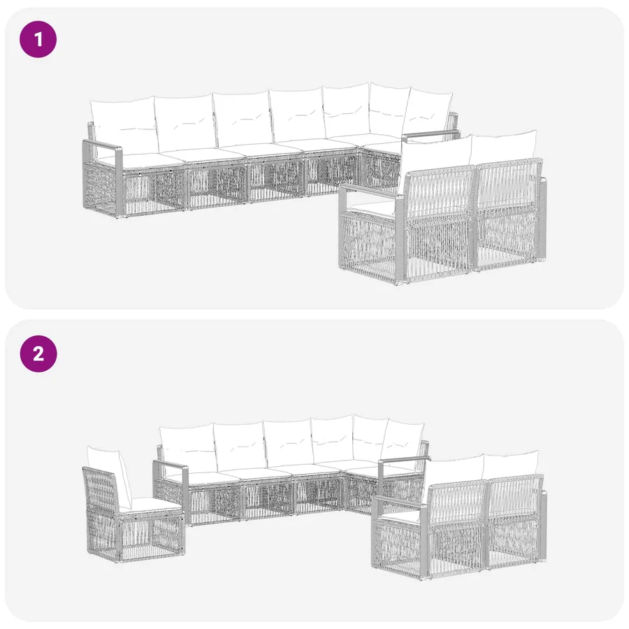 Ensemble de canapé de jardin 8 pcs Gris polyrotin - 6