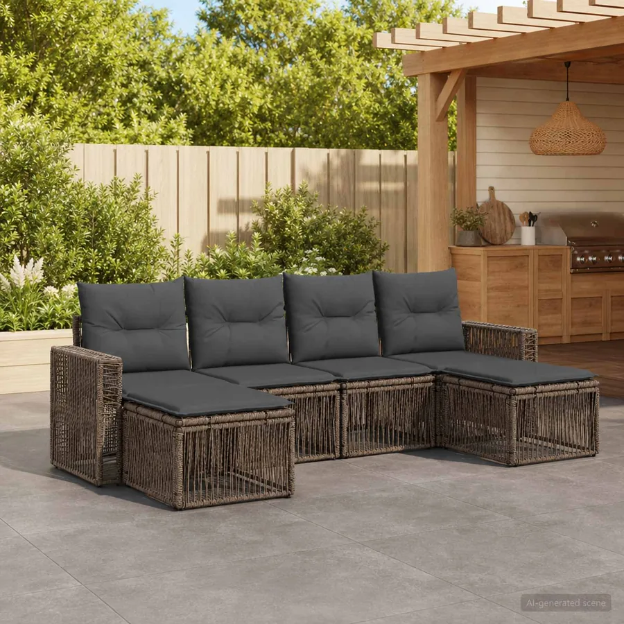 Ensemble de canapé de jardin 6 pcs Gris et Gris foncé polyrotin