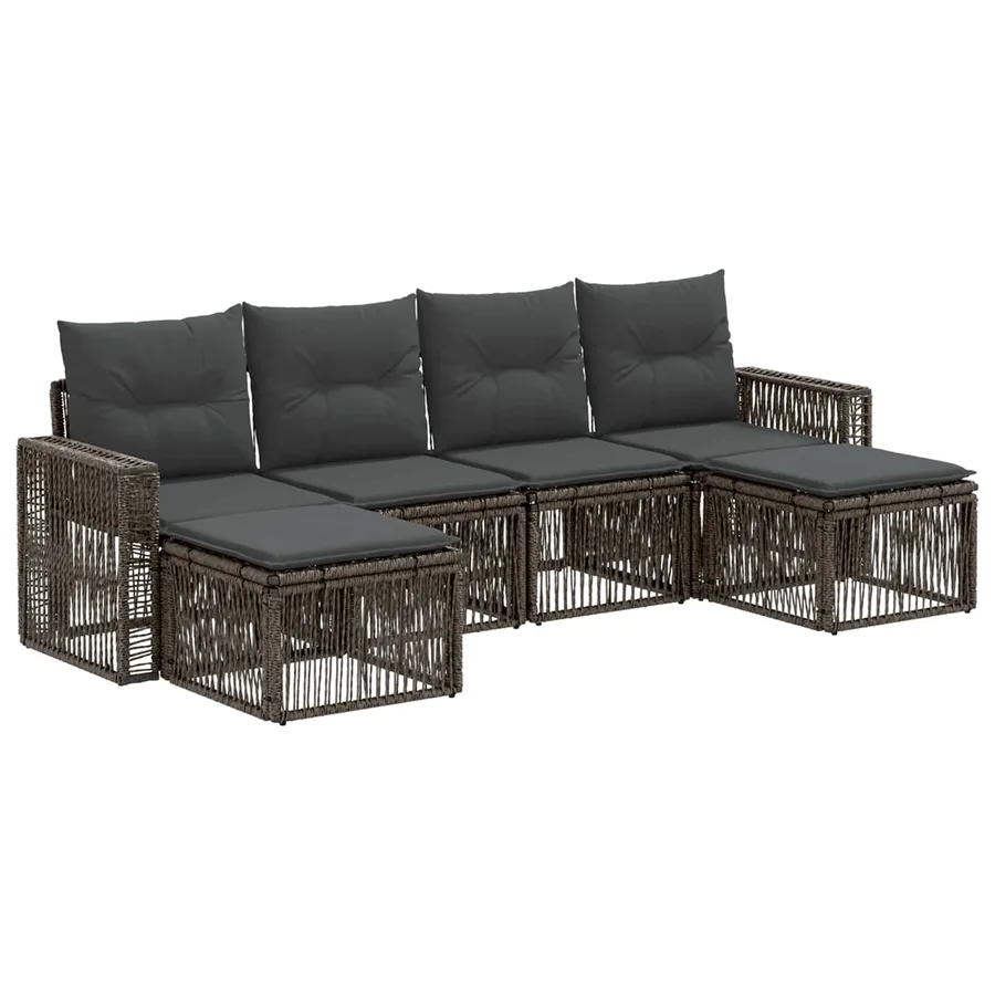 Ensemble de canapé de jardin 6 pcs Gris et Gris foncé polyrotin - 2