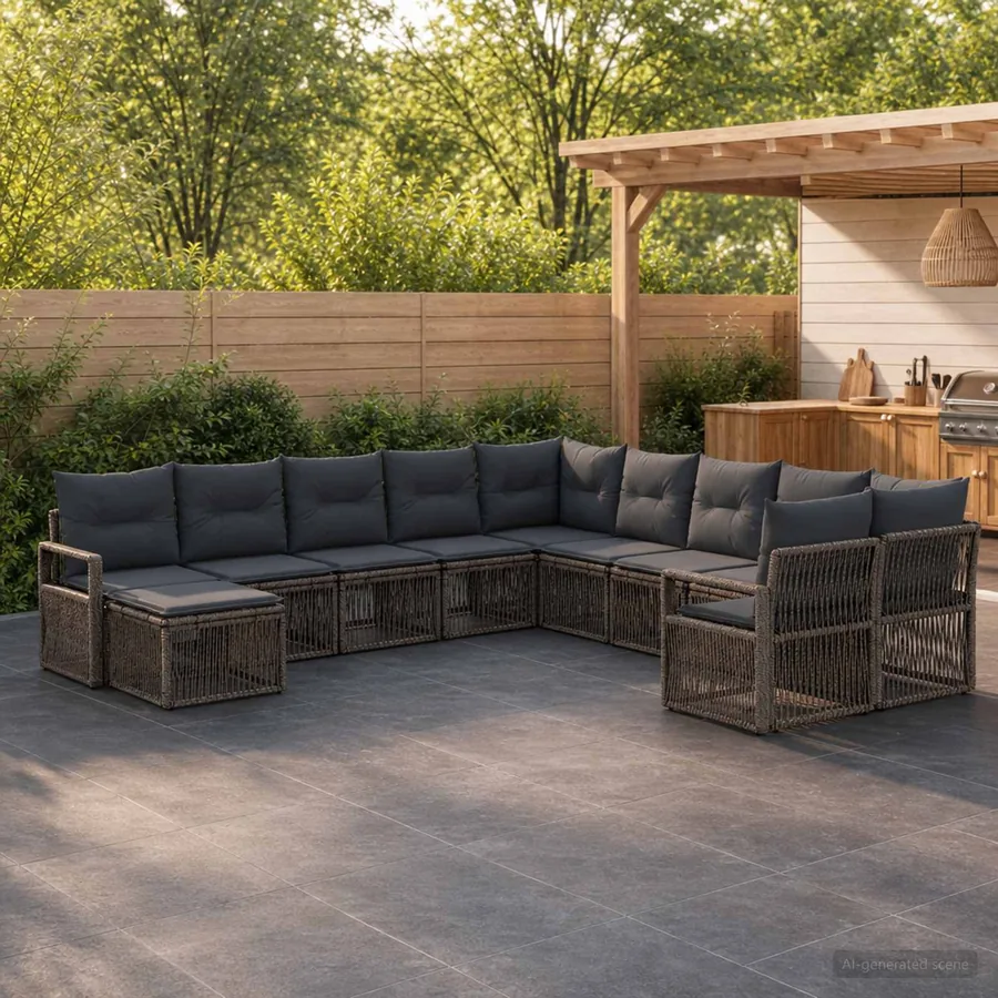 Ensemble de canapé de jardin 11 pcs Gris polyrotin