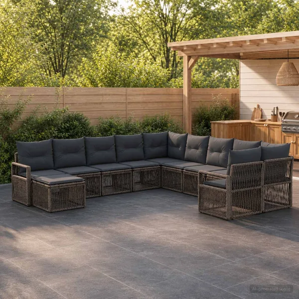 Ensemble de canapé de jardin 11 pcs Gris polyrotin